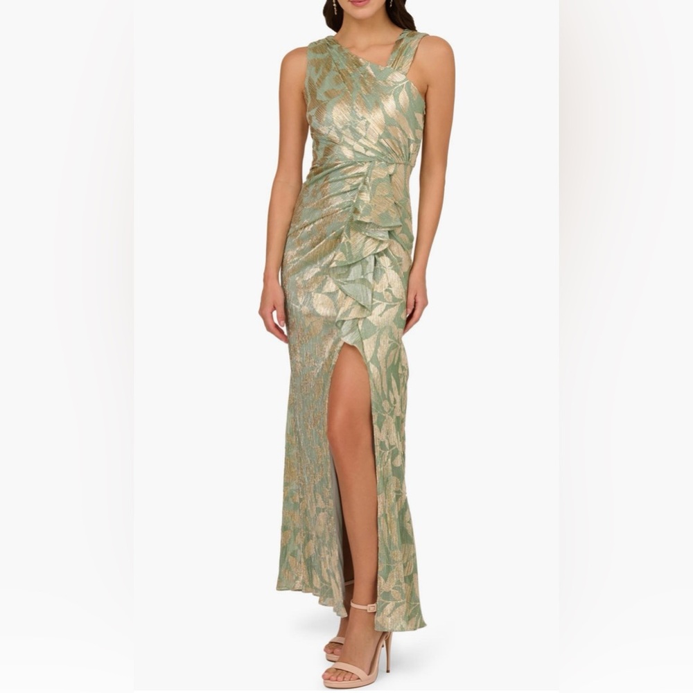 Adrianna Papell Gold Foil Sage Green Dress size 6